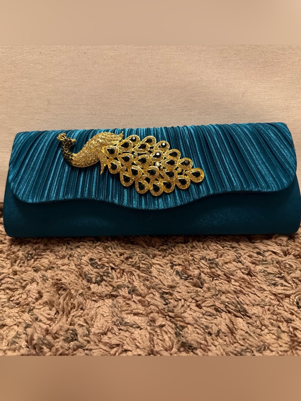Teal Peacock Embellished Evening Clutch